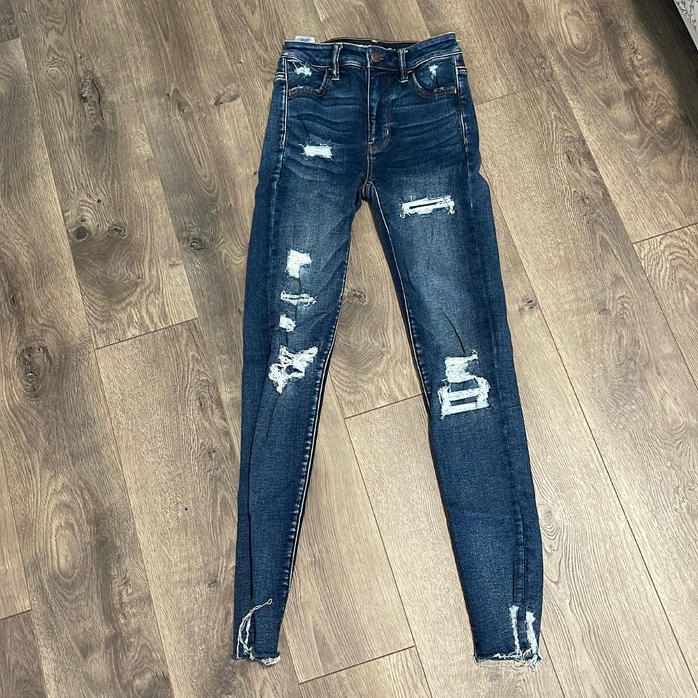 Dark Blue Patch Distressed American Eagle Jeans